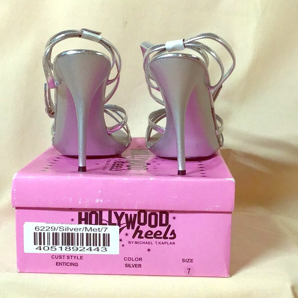 Hollywood Heels Silver ankle wrap stiletto size 7